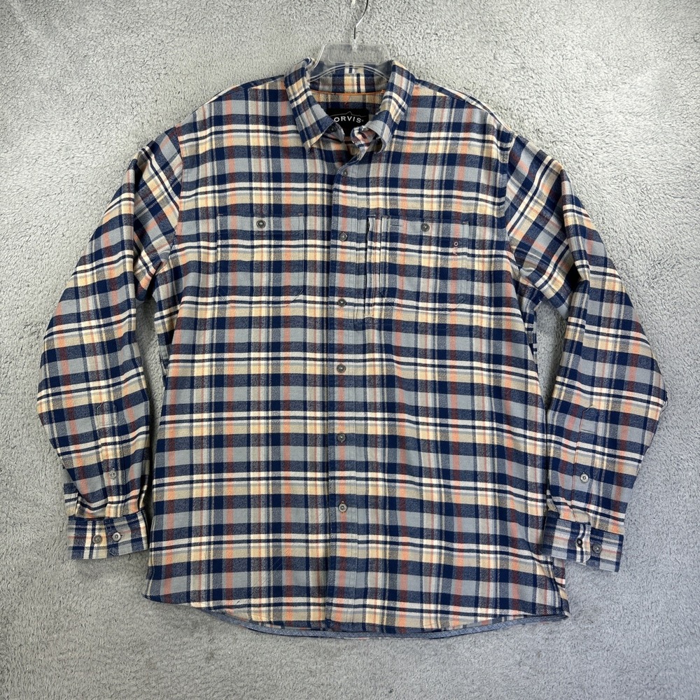Orvis Flannel Shirt Mens Large Blue Plaid Cabincore‎ Campcore Lumberjack Fishing
